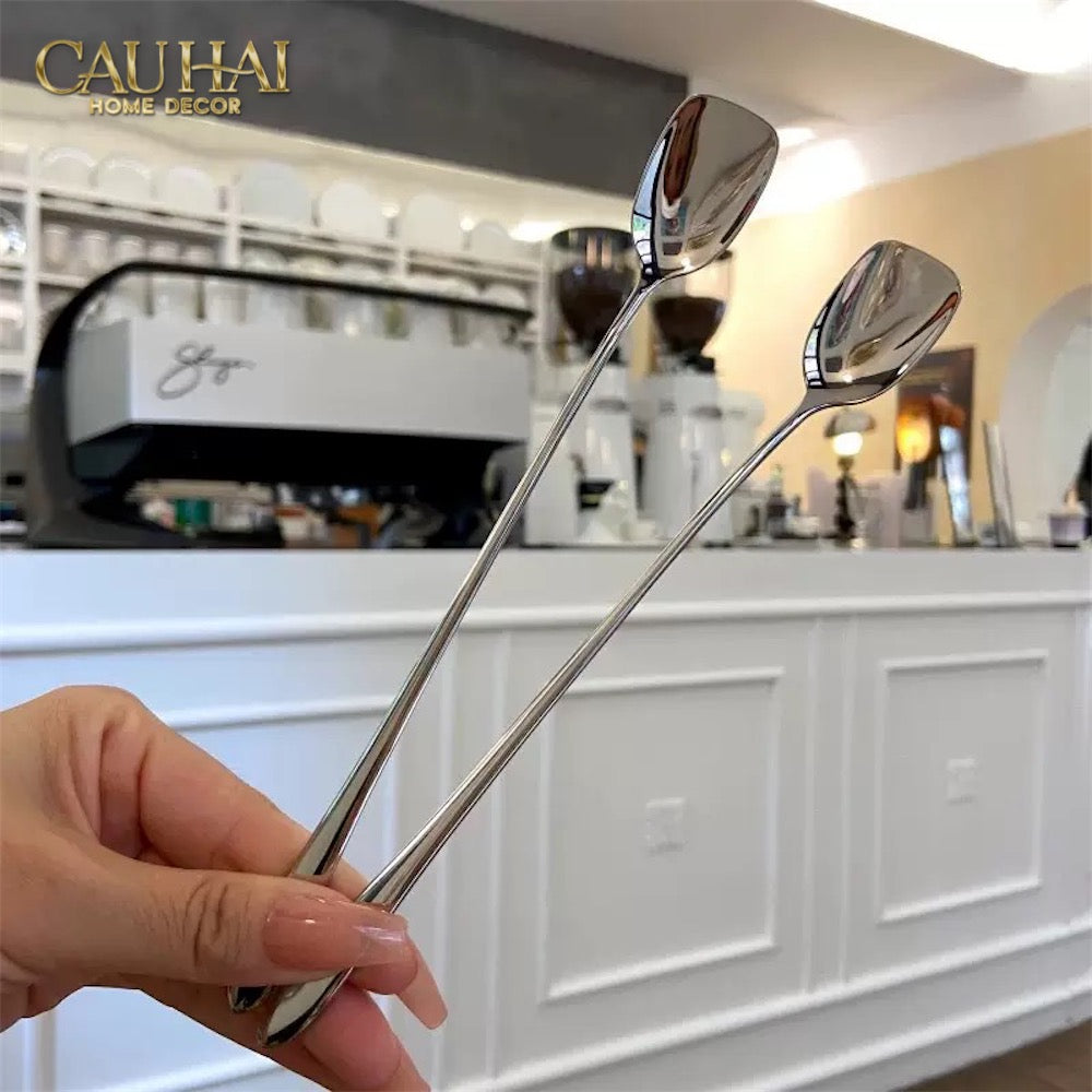 Set Muỗng Dài Thìa Coffee Silver Golden Square Head Coffee Spoon Set 4pcs. 2.2x19.5cm-CẬU HAI HOME DECOR