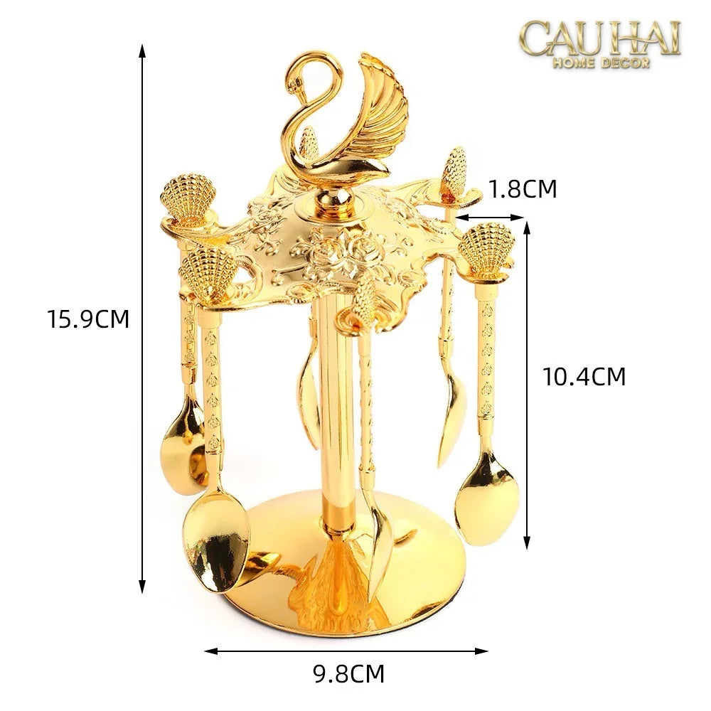 Set Muỗng - Gold Coffee Spoon Swan Carousel 6 Cái-Dinner Cutlery Set Dao Muỗng Nĩa-Đối tác tại Trung Quốc theo từng đơn đặt hàng-CẬU HAI HOME DECOR