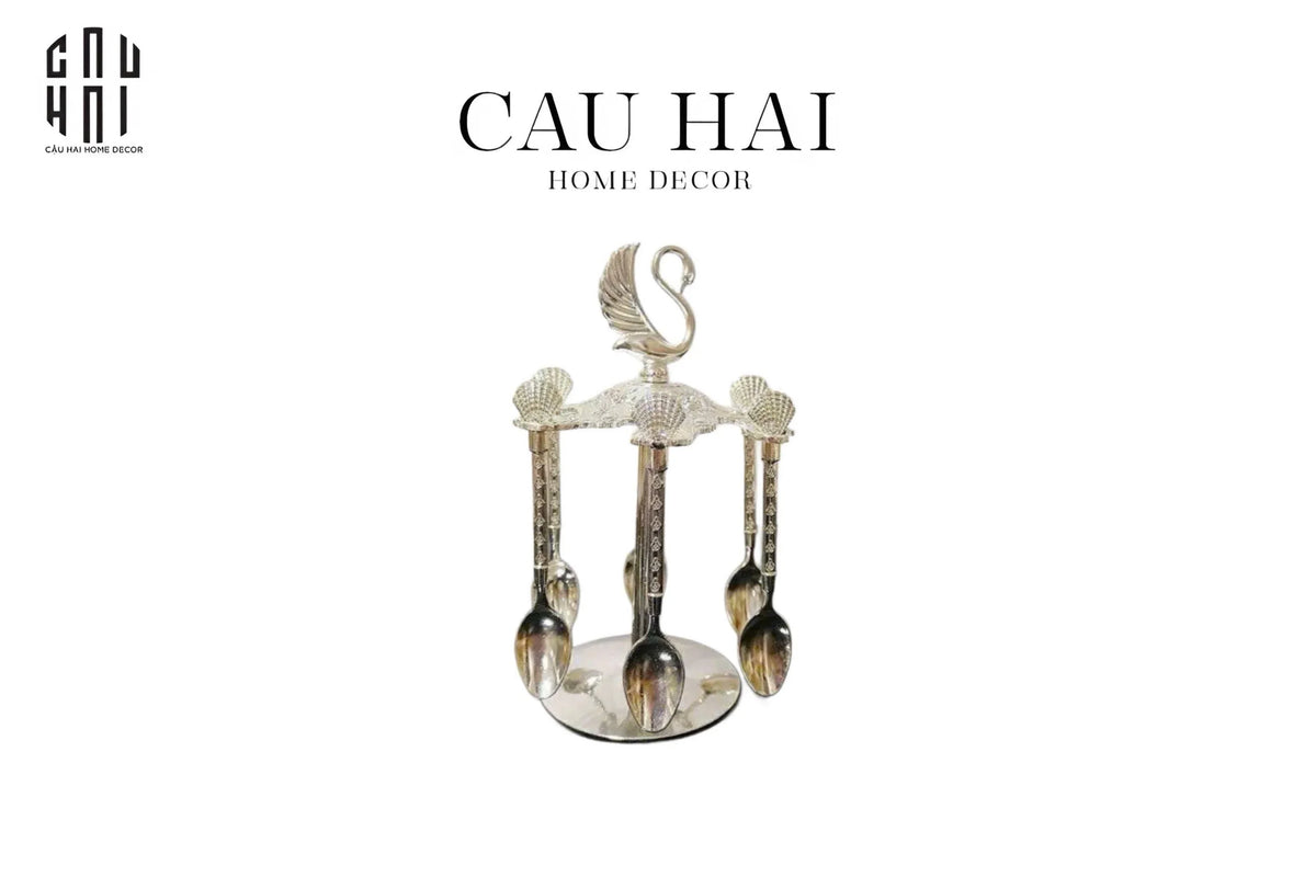 Set Muỗng - Silver Coffee Spoon Swan Carousel 6 Cái-Dinner Cutlery Set Dao Muỗng Nĩa-Đối tác tại Trung Quốc theo từng đơn đặt hàng-CẬU HAI HOME DECOR