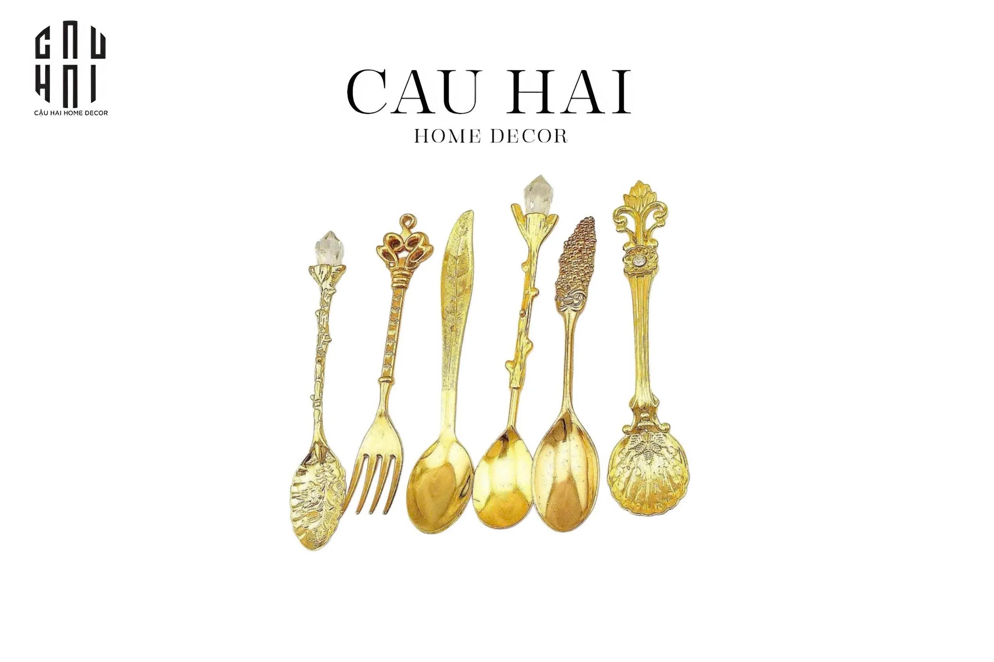 SET MUỖNG TRÁNG MIỆNG - GOLD COFFEE SPOON ANTIQUE 6 CÁI - CẬU HAI HOME DECOR