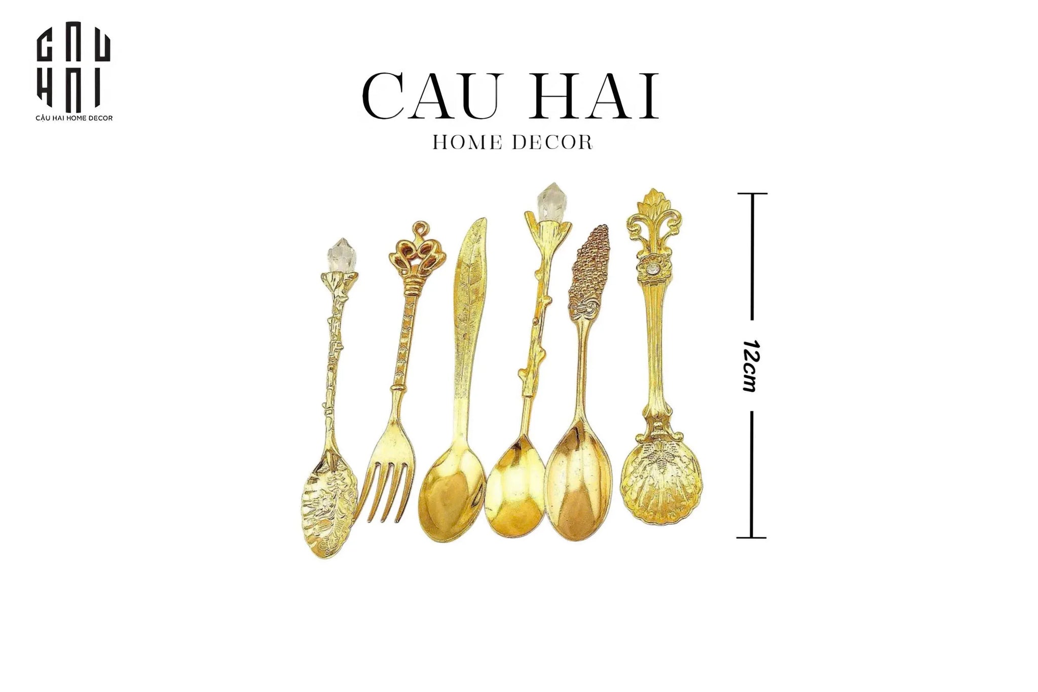 SET MUỖNG TRÁNG MIỆNG - GOLD COFFEE SPOON ANTIQUE 6 CÁI - CẬU HAI HOME DECOR