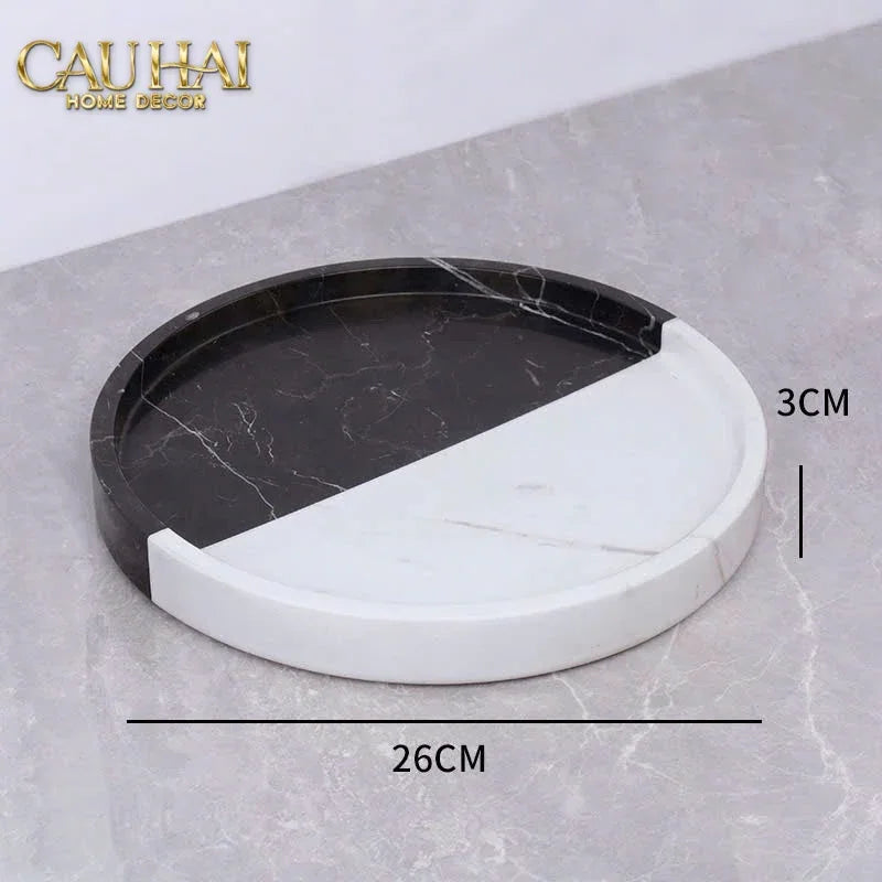 Set Nhà Tắm Đá Marble Trắng Đen Bản Đặc Biệt - Monolith Noir & Ivoire Oval Tray - Bathroom Vanities 4pcs-CẬU HAI HOME DECOR