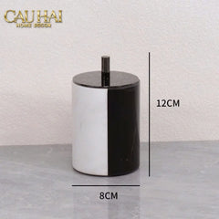 Set Nhà Tắm Đá Marble Trắng Đen Bản Đặc Biệt - Monolith Noir & Ivoire Oval Tray - Bathroom Vanities 4pcs-CẬU HAI HOME DECOR