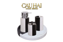Set Nhà Tắm Đá Marble Trắng Đen Bản Đặc Biệt - Monolith Noir & Ivoire Oval Tray - Bathroom Vanities 4pcs-CẬU HAI HOME DECOR