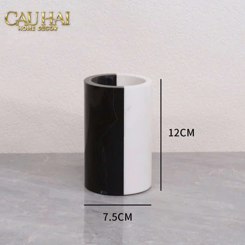Set Nhà Tắm Đá Marble Trắng Đen Bản Đặc Biệt - Monolith Noir & Ivoire Oval Tray - Bathroom Vanities 4pcs-KHAY TRANG TRÍ-Đối tác tại Trung Quốc theo từng đơn đặt hàng-CẬU HAI HOME DECOR