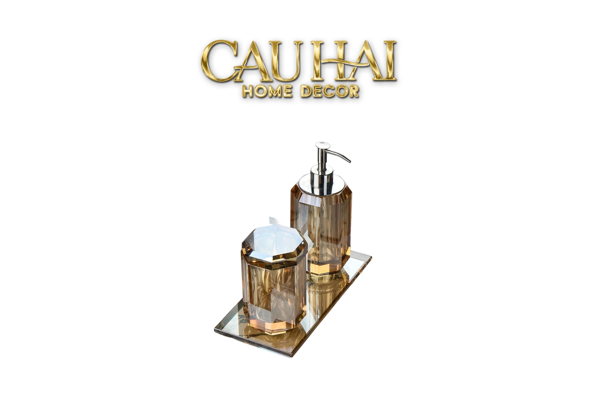 Set Nhà Tắm Pha Lê 4 Món Champagne Gold Cristalleries Bathroom Vanity Set 4pcs-CẬU HAI HOME DECOR