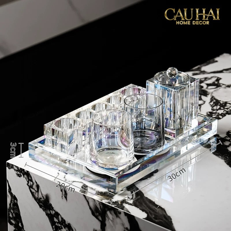 Set Nhà Tắm Pha Lê Pure Cristalleries Cannage Facetté Bathroom Vanity Sets Lọ Bàn Chải 5 Slots-PHỤ KIỆN NHÀ TẮM-CẬU HAI HOME DECOR-CẬU HAI HOME DECOR