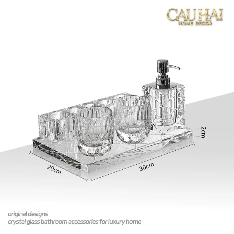 Set Nhà Tắm Pha Lê Pure Cristalleries Cannage Facetté Bathroom Vanity Sets Lọ Bàn Chải 5 Slots-PHỤ KIỆN NHÀ TẮM-CẬU HAI HOME DECOR-CẬU HAI HOME DECOR