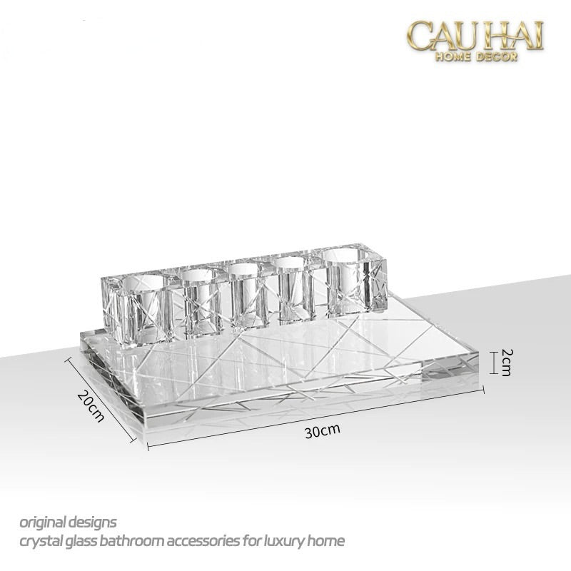 Set Nhà Tắm Pha Lê Pure Cristalleries Cannage Facetté Bathroom Vanity Sets Lọ Bàn Chải 5 Slots-PHỤ KIỆN NHÀ TẮM-CẬU HAI HOME DECOR-CẬU HAI HOME DECOR