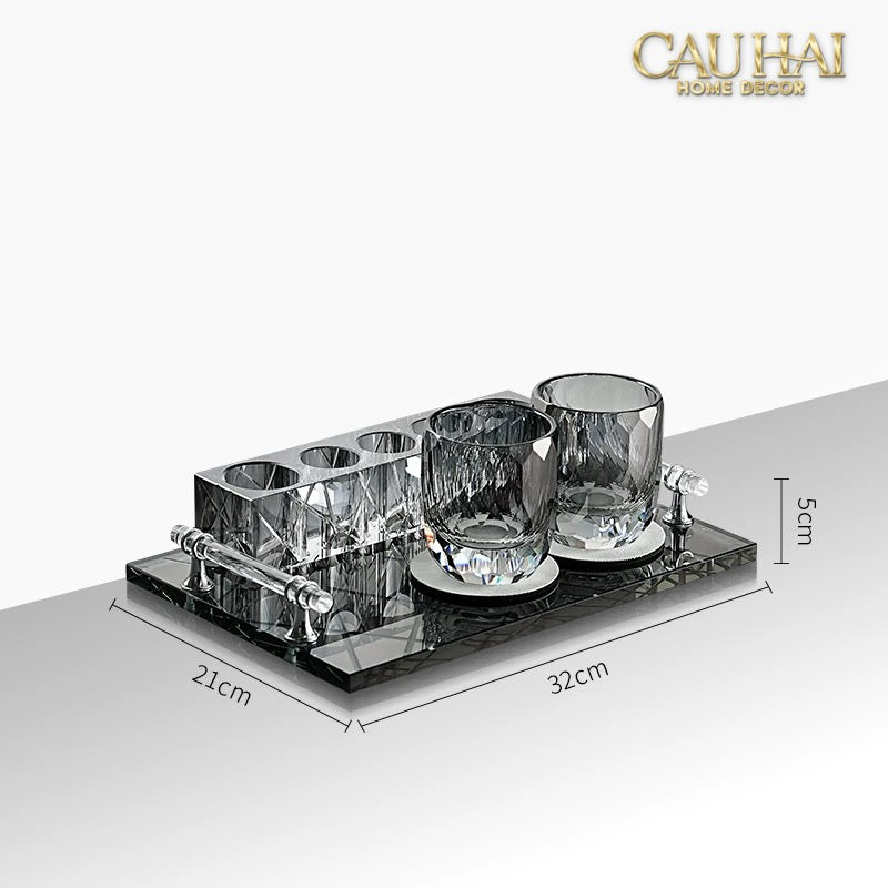 Set Nhà Tắm Pha Lê Pure Cristalleries Cannage Facetté Bathroom Vanity Sets Lọ Bàn Chải 5 Slots-CẬU HAI HOME DECOR