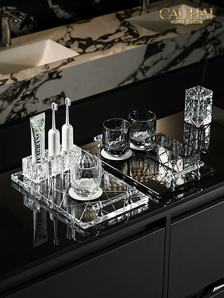 Set Nhà Tắm Pha Lê Pure Cristalleries Cannage Facetté Bathroom Vanity Sets Lọ Bàn Chải 5 Slots-CẬU HAI HOME DECOR