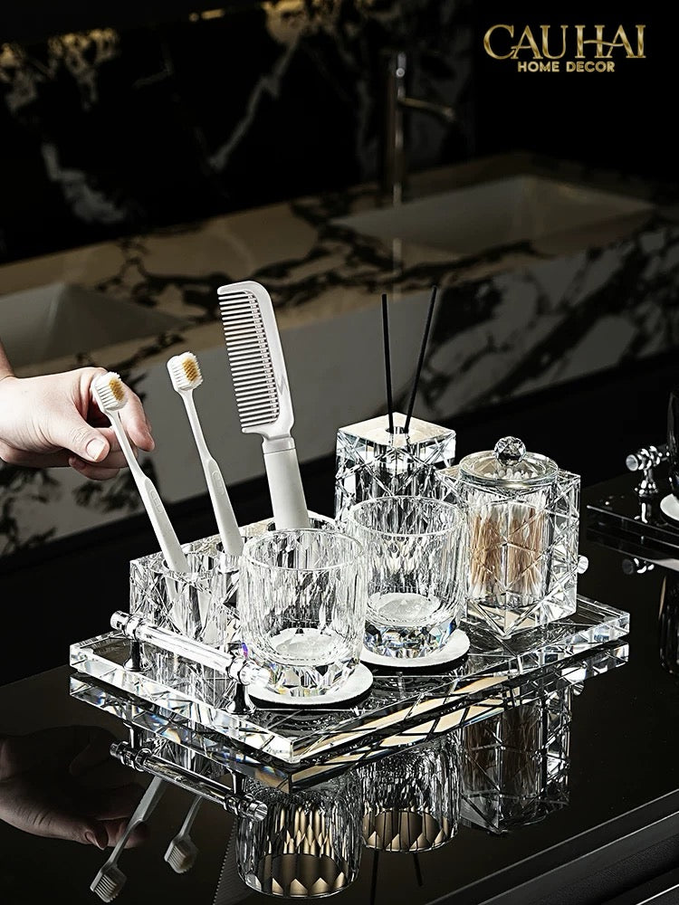 Set Nhà Tắm Pha Lê Pure Cristalleries Cannage Facetté Bathroom Vanity Sets Lọ Bàn Chải 5 Slots-CẬU HAI HOME DECOR