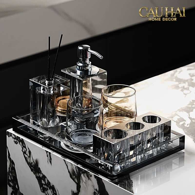 Set Nhà Tắm Pha Lê Pure Cristalleries Cannage Facetté Bathroom Vanity Sets Lọ Bàn Chải 5 Slots-CẬU HAI HOME DECOR