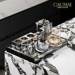 Set Nhà Tắm Pha Lê Pure Cristalleries Cannage Facetté Bathroom Vanity Sets Lọ Bàn Chải 5 Slots-CẬU HAI HOME DECOR