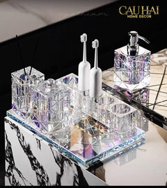 Set Nhà Tắm Pha Lê Pure Cristalleries Cannage Facetté Bathroom Vanity Sets Lọ Bàn Chải 5 Slots-CẬU HAI HOME DECOR