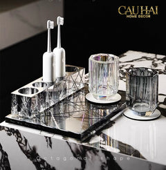 Set Nhà Tắm Pha Lê Pure Cristalleries Cannage Facetté Bathroom Vanity Sets Lọ Bàn Chải 5 Slots-CẬU HAI HOME DECOR
