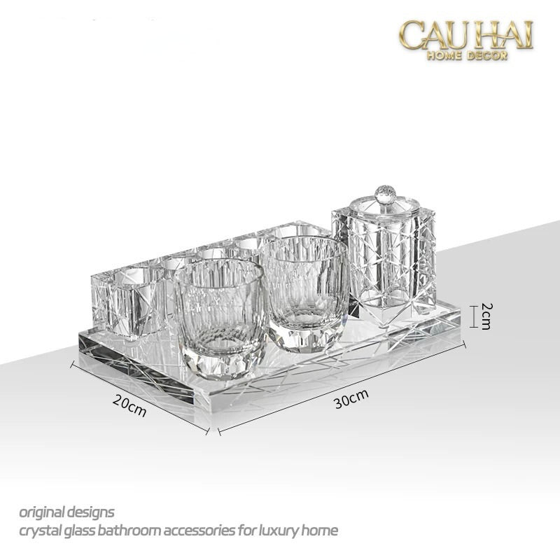 Set Nhà Tắm Pha Lê Pure Cristalleries Cannage Facetté Bathroom Vanity Sets Lọ Bàn Chải 5 Slots-CẬU HAI HOME DECOR