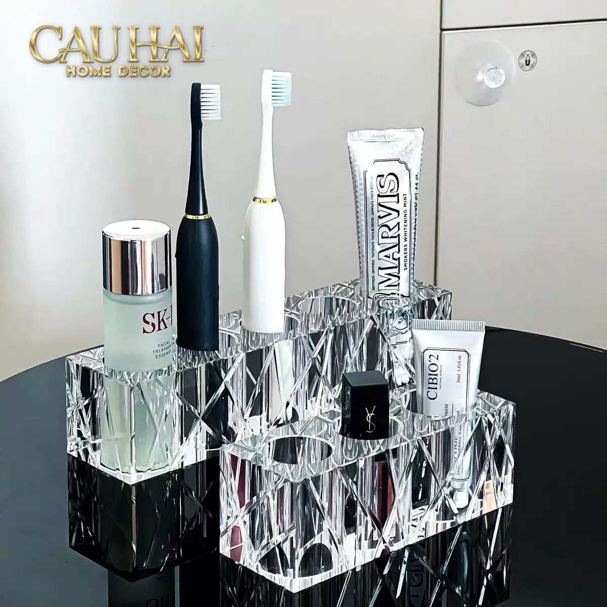 Set Nhà Tắm Pha Lê Pure Cristalleries Cannage Facetté Bathroom Vanity Sets Lọ Bàn Chải 5 Slots-CẬU HAI HOME DECOR
