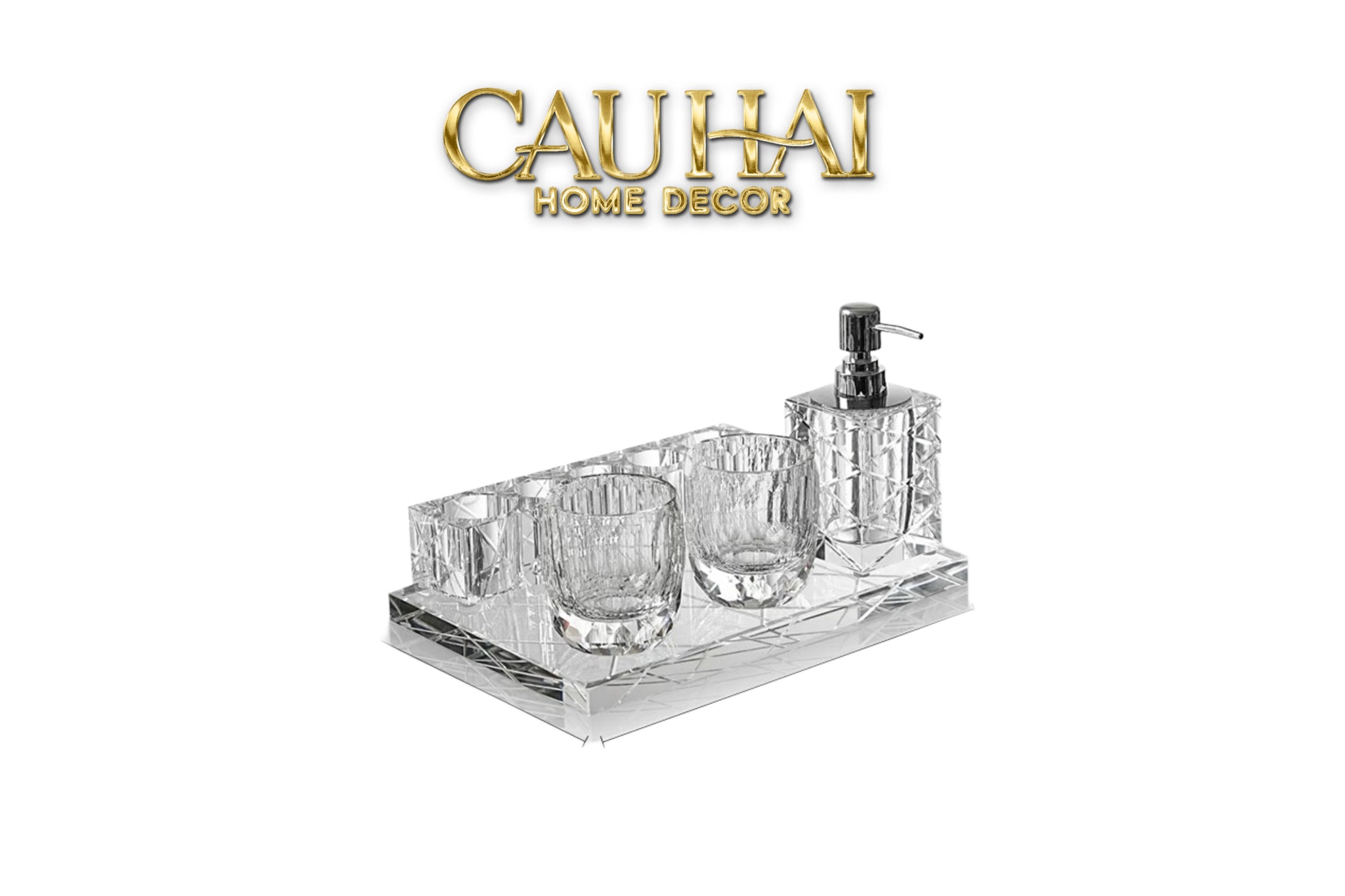 Set Nhà Tắm Pha Lê Pure Cristalleries Cannage Facetté Bathroom Vanity Sets Lọ Bàn Chải 5 Slots-CẬU HAI HOME DECOR