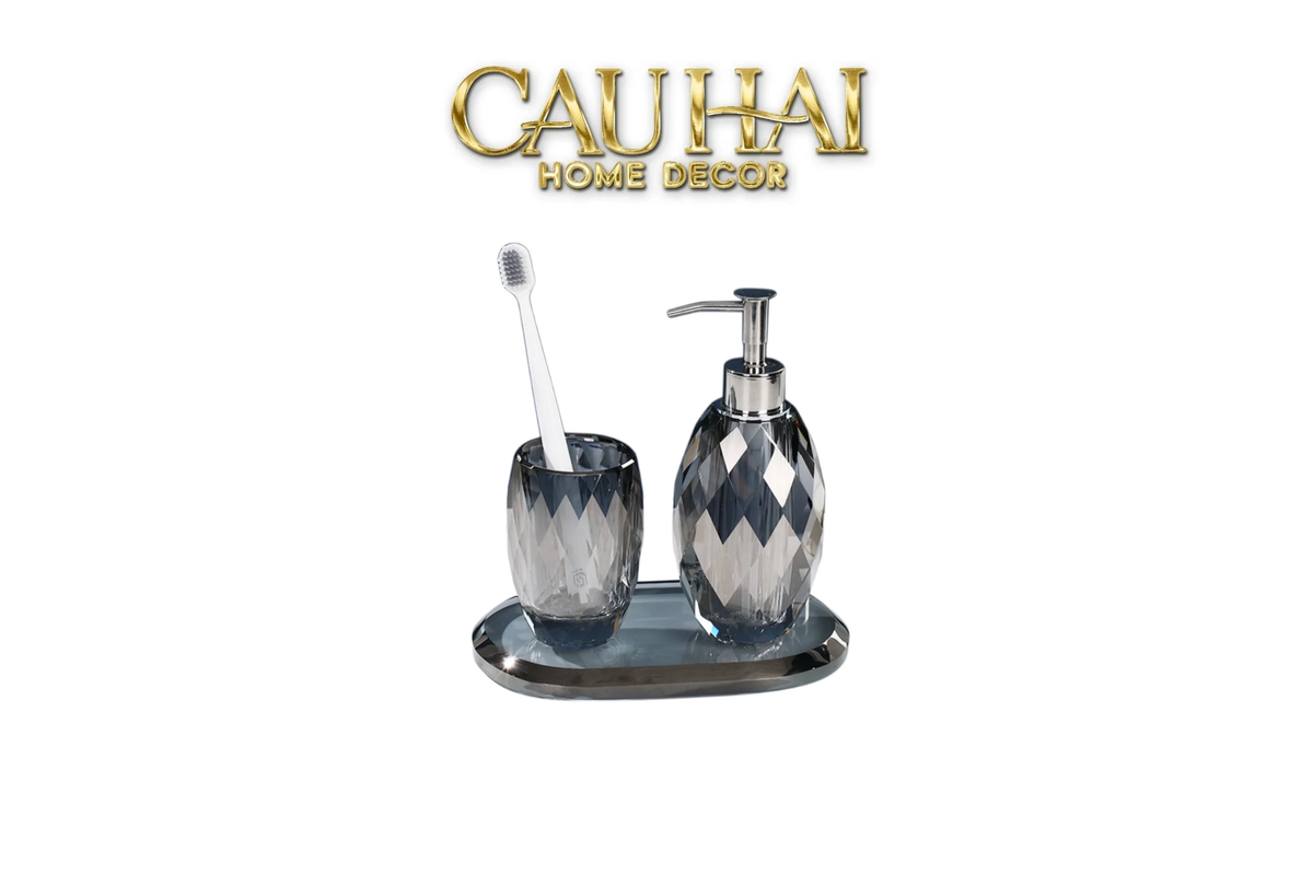 Set Phụ Kiện Nhà Tắm Pha Lê Diamond Cut – Graphite-Set nhà tắm bathroom vanities-CẬU HAI HOME DECOR-CẬU HAI HOME DECOR
