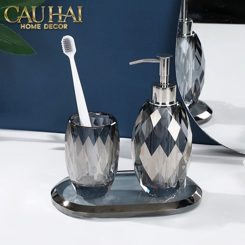 Set Phụ Kiện Nhà Tắm Pha Lê Diamond Cut – Graphite-Set nhà tắm bathroom vanities-CẬU HAI HOME DECOR-CẬU HAI HOME DECOR