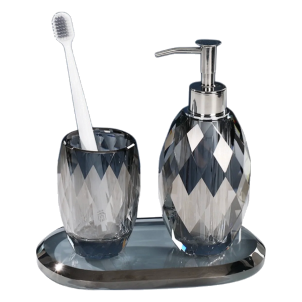 Set Phụ Kiện Nhà Tắm Pha Lê Diamond Cut – Graphite-Set nhà tắm bathroom vanities-CẬU HAI HOME DECOR-CẬU HAI HOME DECOR