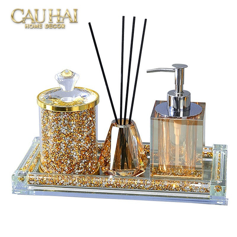 Set Phụ Kiện Nhà Tắm Pha Lê Pavé Gold Mirror Bathroom Vanity 4pcs-Set nhà tắm bathroom vanities-CẬU HAI HOME DECOR-CẬU HAI HOME DECOR