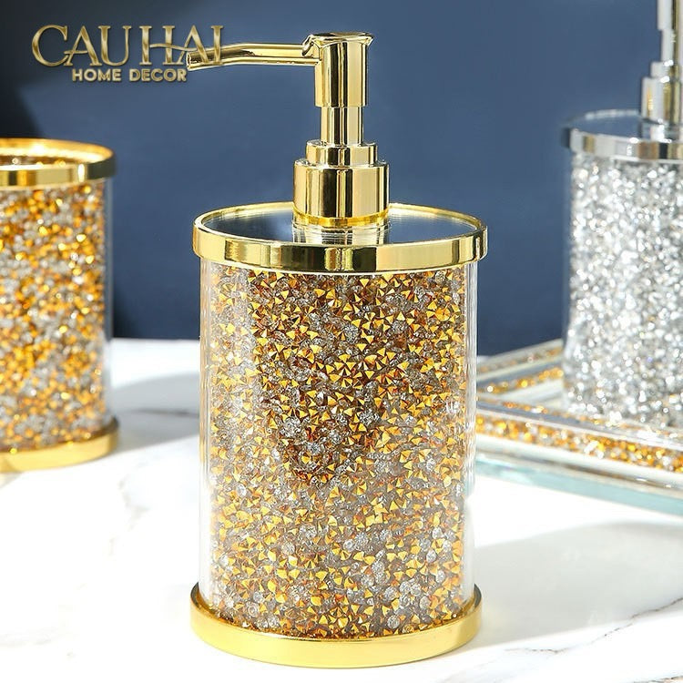 Set Phụ Kiện Nhà Tắm Pha Lê Pavé Gold Mirror Bathroom Vanity 4pcs-Set nhà tắm bathroom vanities-CẬU HAI HOME DECOR-CẬU HAI HOME DECOR
