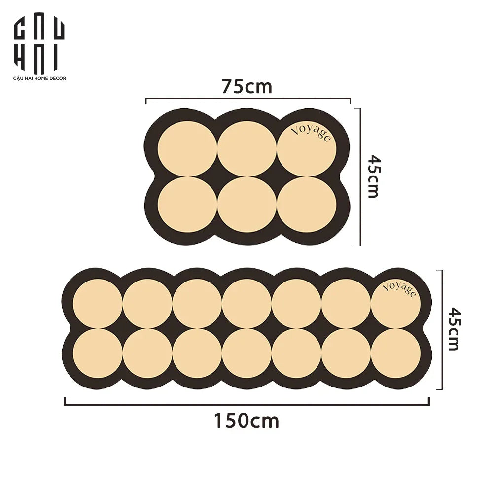 Set Thảm Bếp Da 45x75/150 Cao Cấp - Multi Dot Latte-CẬU HAI HOME DECOR
