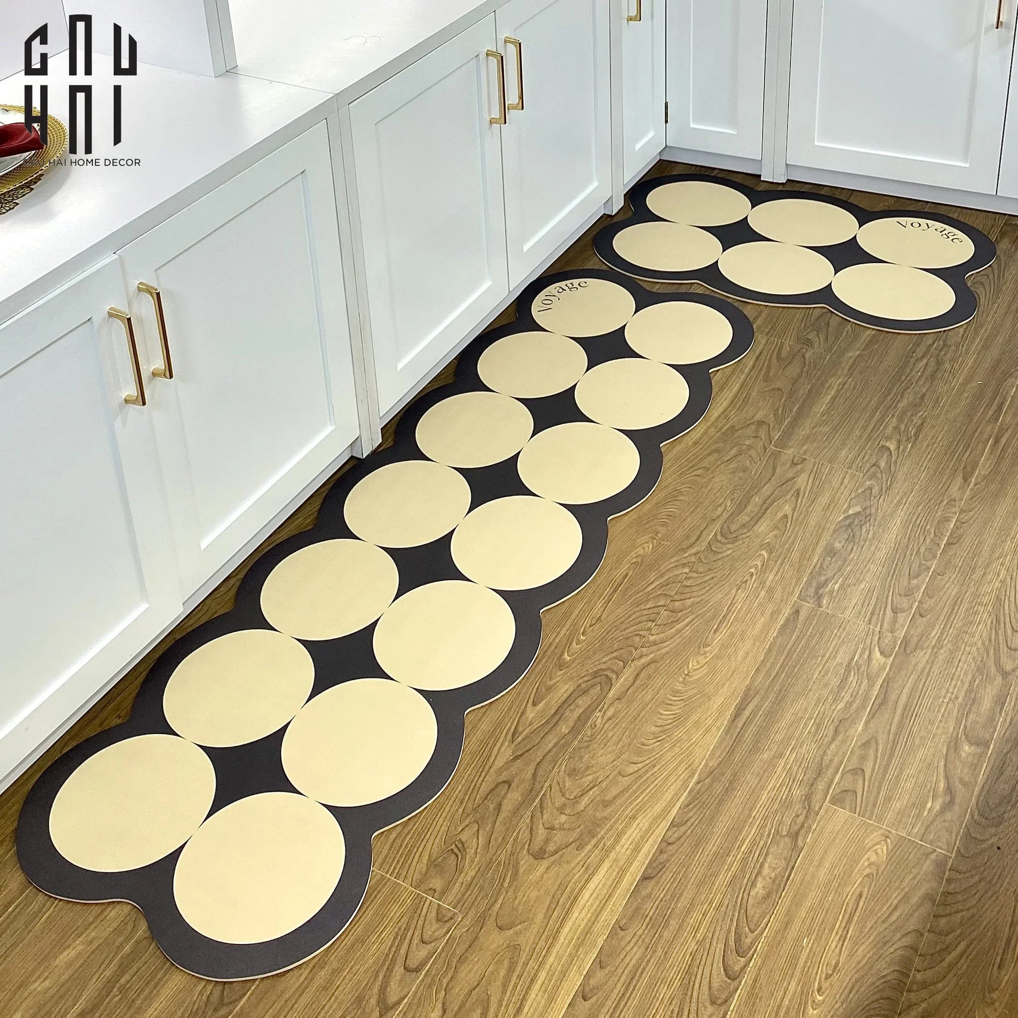 Set Thảm Bếp Da 45x75/150 Cao Cấp - Multi Dot Latte-CẬU HAI HOME DECOR