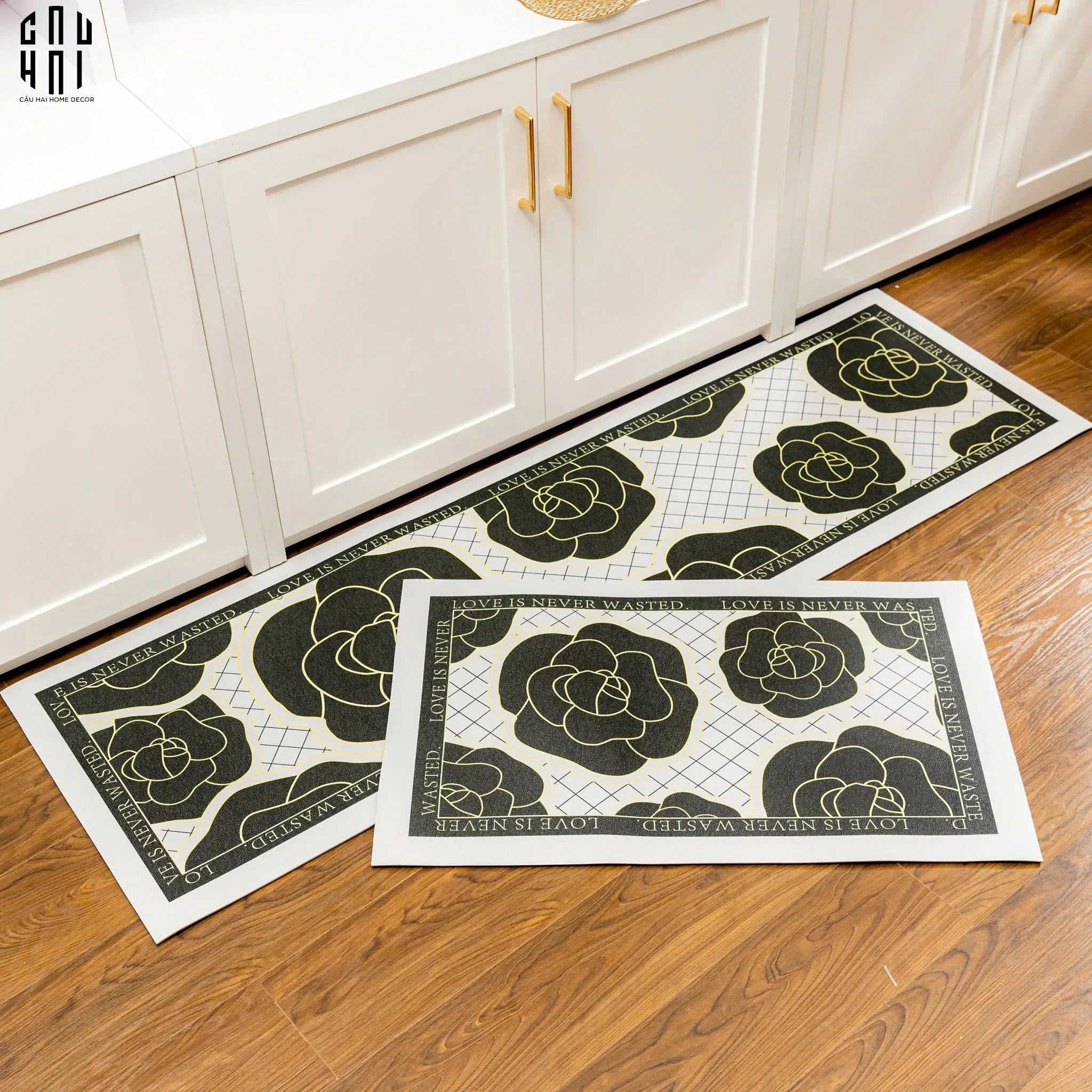 Set Thảm Bếp Da 45x75/150 Cao Cấp - Noir CAMÉLIA - Spell In Bloom-CẬU HAI HOME DECOR