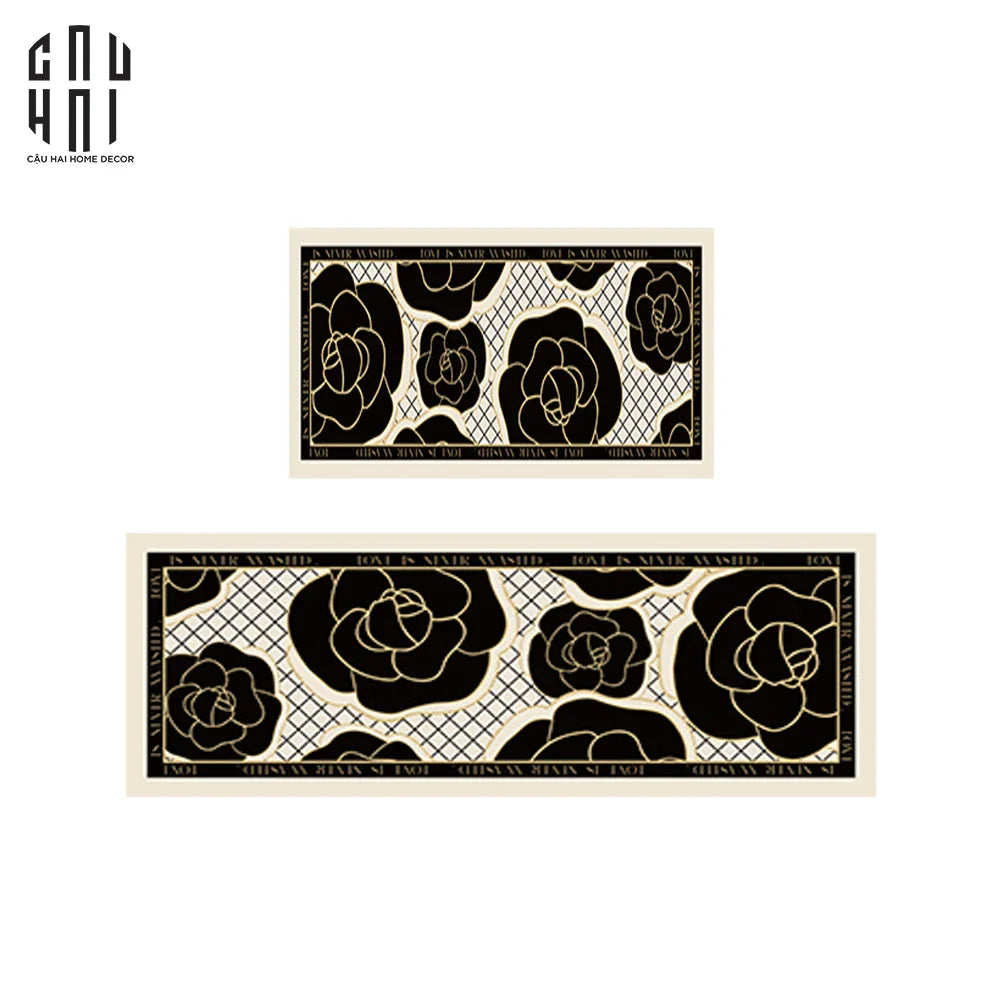 Set Thảm Bếp Da 45x75/150 Cao Cấp - Noir CAMÉLIA - Spell In Bloom-CẬU HAI HOME DECOR