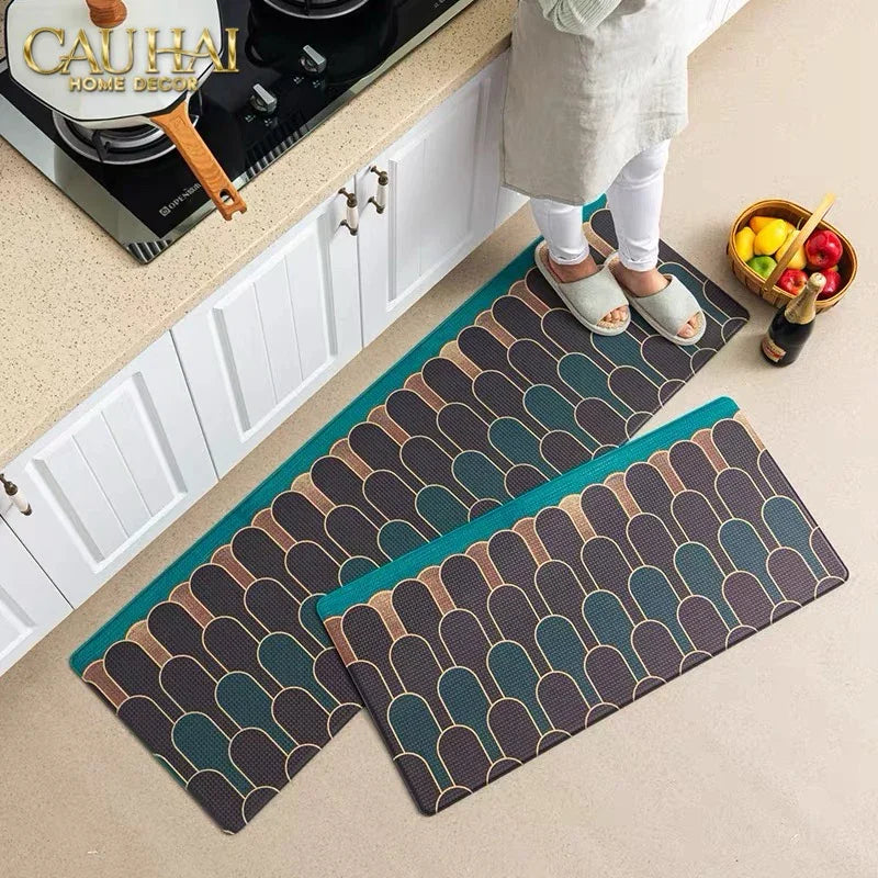 Set Thảm Bếp Da Cao Cấp - Water & Oil Repellent 45x75/150 - The Emerald Arch-CẬU HAI HOME DECOR