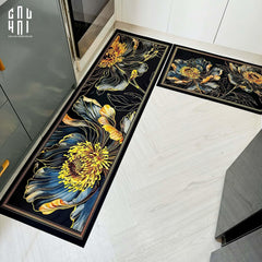 Set Thảm Bếp Microfiber 45x75/150 - Hoa Mẫu Đơn - Golden Pivoine-CẬU HAI HOME DECOR