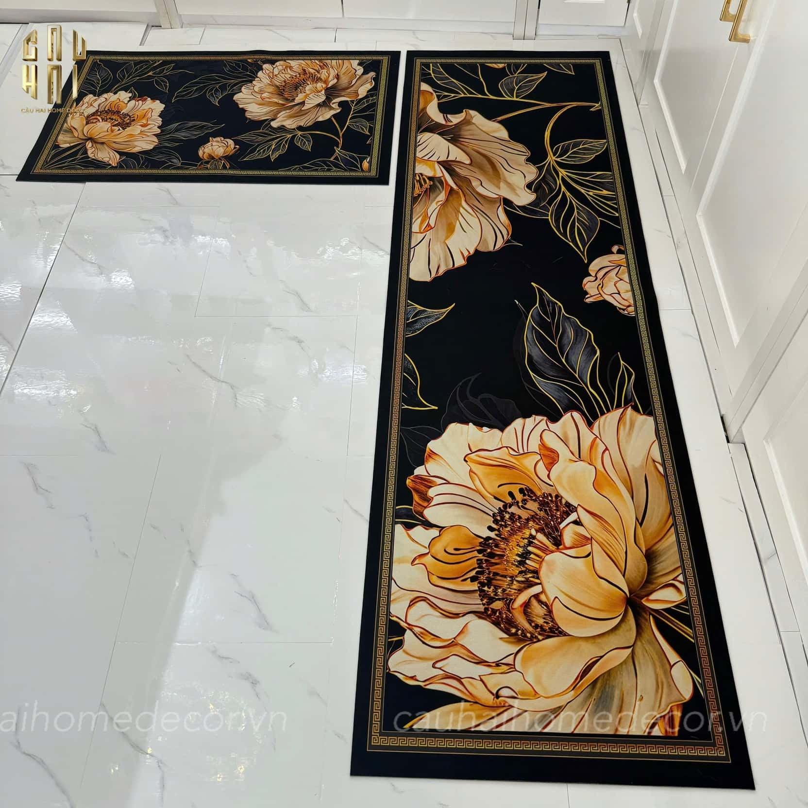 Set Thảm Bếp Microfiber 45x75/150 - Hoa Quỳnh - Queen of the Night-CẬU HAI HOME DECOR