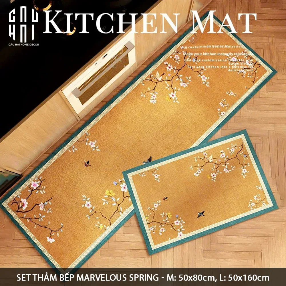 Set Thảm Bếp Microfiber 45x75/150 - Marvelous Spring-CẬU HAI HOME DECOR