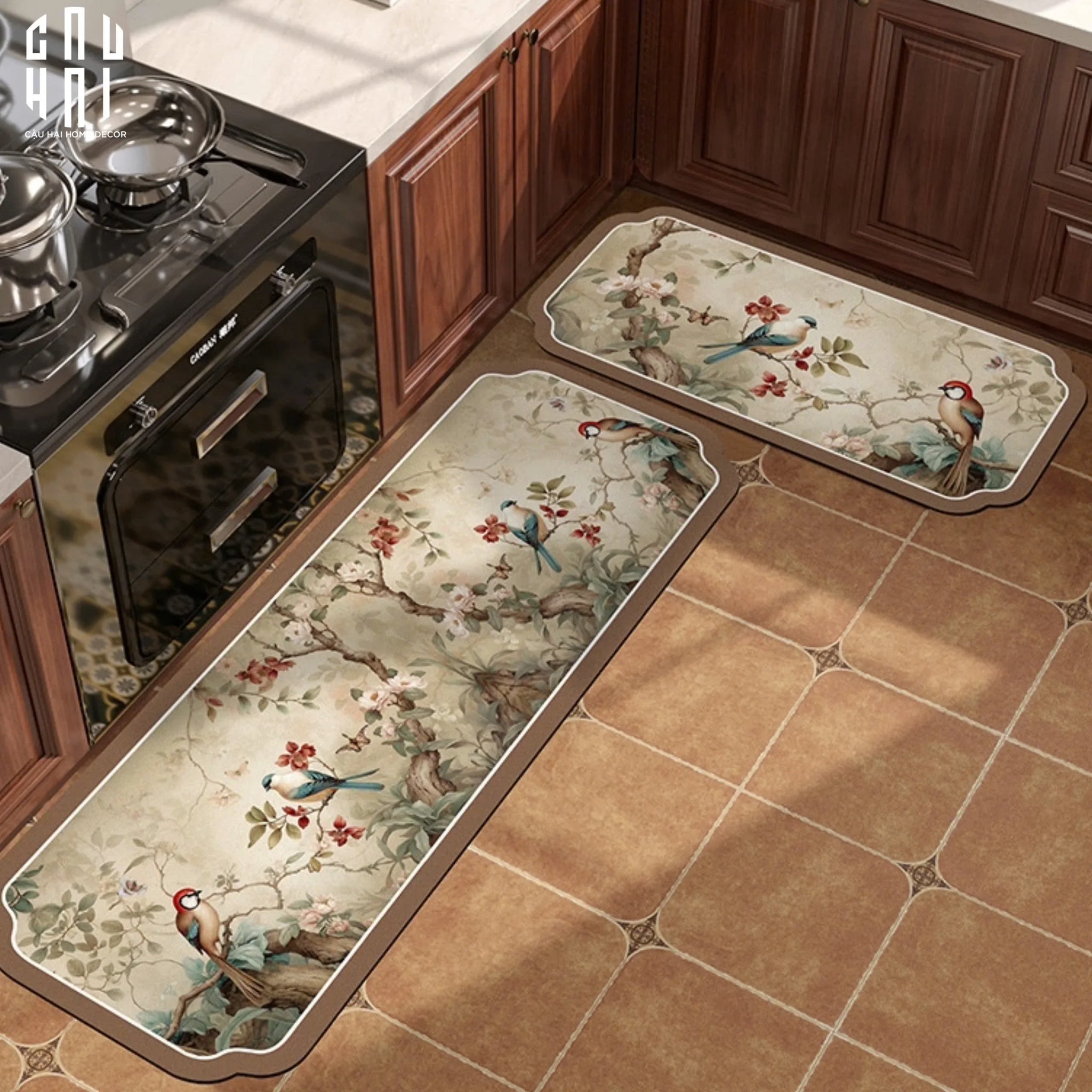Set Thảm Bếp Microfiber 45x75/150 - Miracle Birds-CẬU HAI HOME DECOR