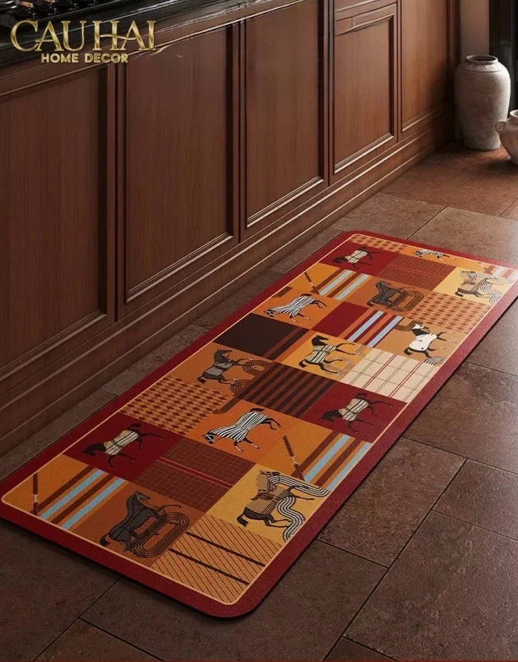 Set Thảm Bếp Microfiber 45x75/150 Patchwork Équestre Crimson Rouge-CẬU HAI HOME DECOR