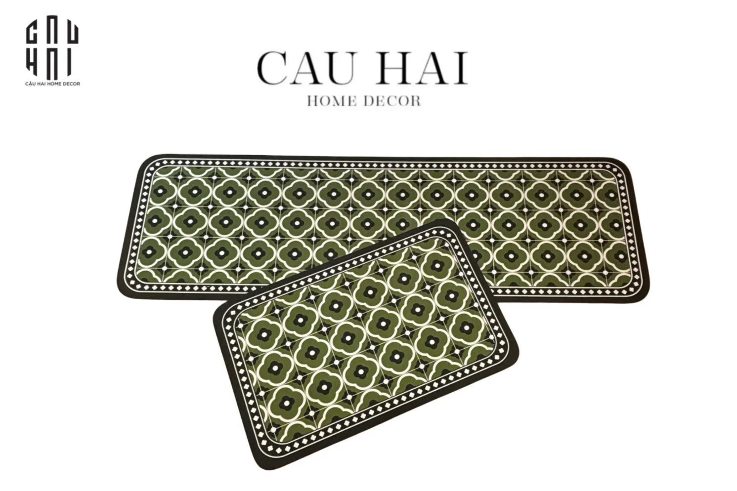 SET THẢM BẾP MICROFIBER OLIVE PETALS 1M6 - CẬU HAI HOME DECOR