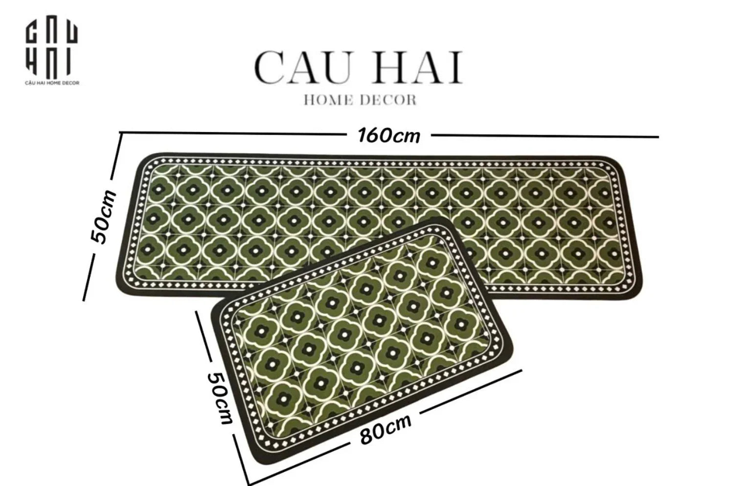 SET THẢM BẾP MICROFIBER OLIVE PETALS 1M6 - CẬU HAI HOME DECOR