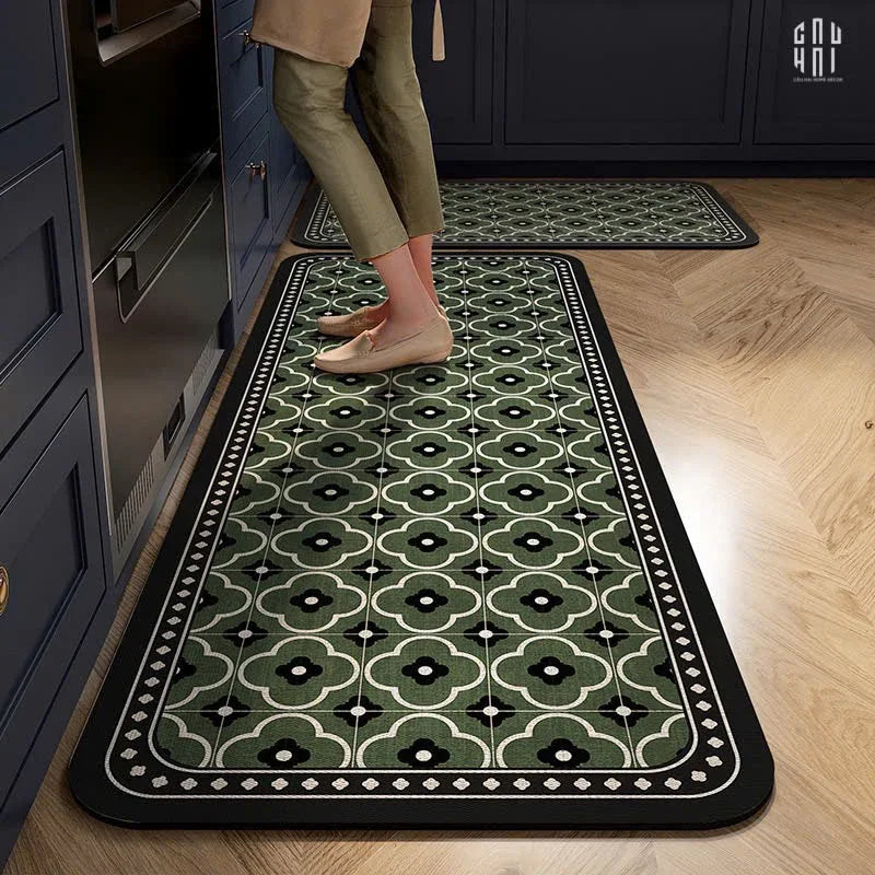 SET THẢM BẾP MICROFIBER OLIVE PETALS 1M6 - CẬU HAI HOME DECOR