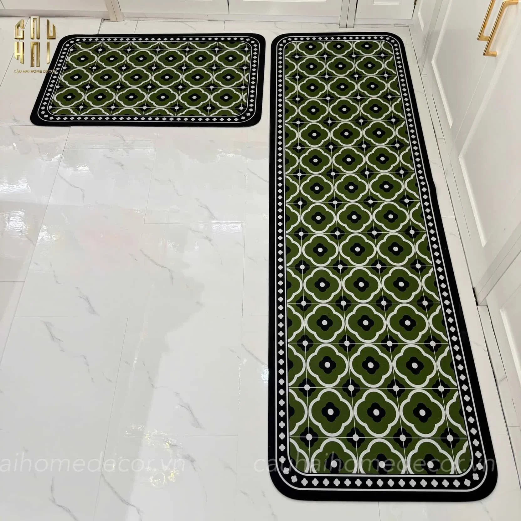 SET THẢM BẾP MICROFIBER OLIVE PETALS 1M6 - CẬU HAI HOME DECOR