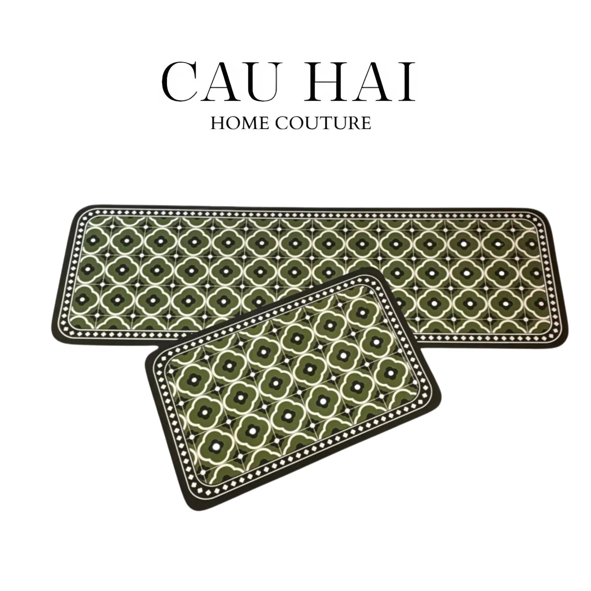 SET THẢM BẾP MICROFIBER OLIVE PETALS 1M6 - CẬU HAI HOME DECOR
