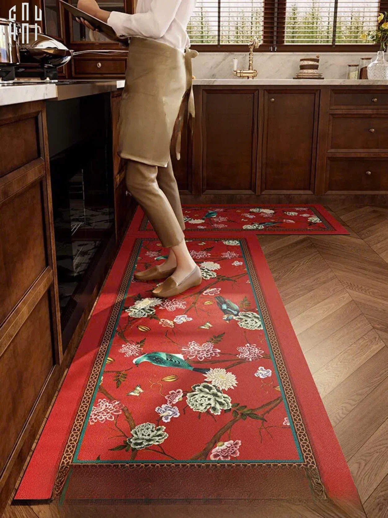 SET THẢM BẾP MICROFIBER 1M5 - QING DYNASTY CRIMSON LEGACY - CẬU HAI HOME DECOR