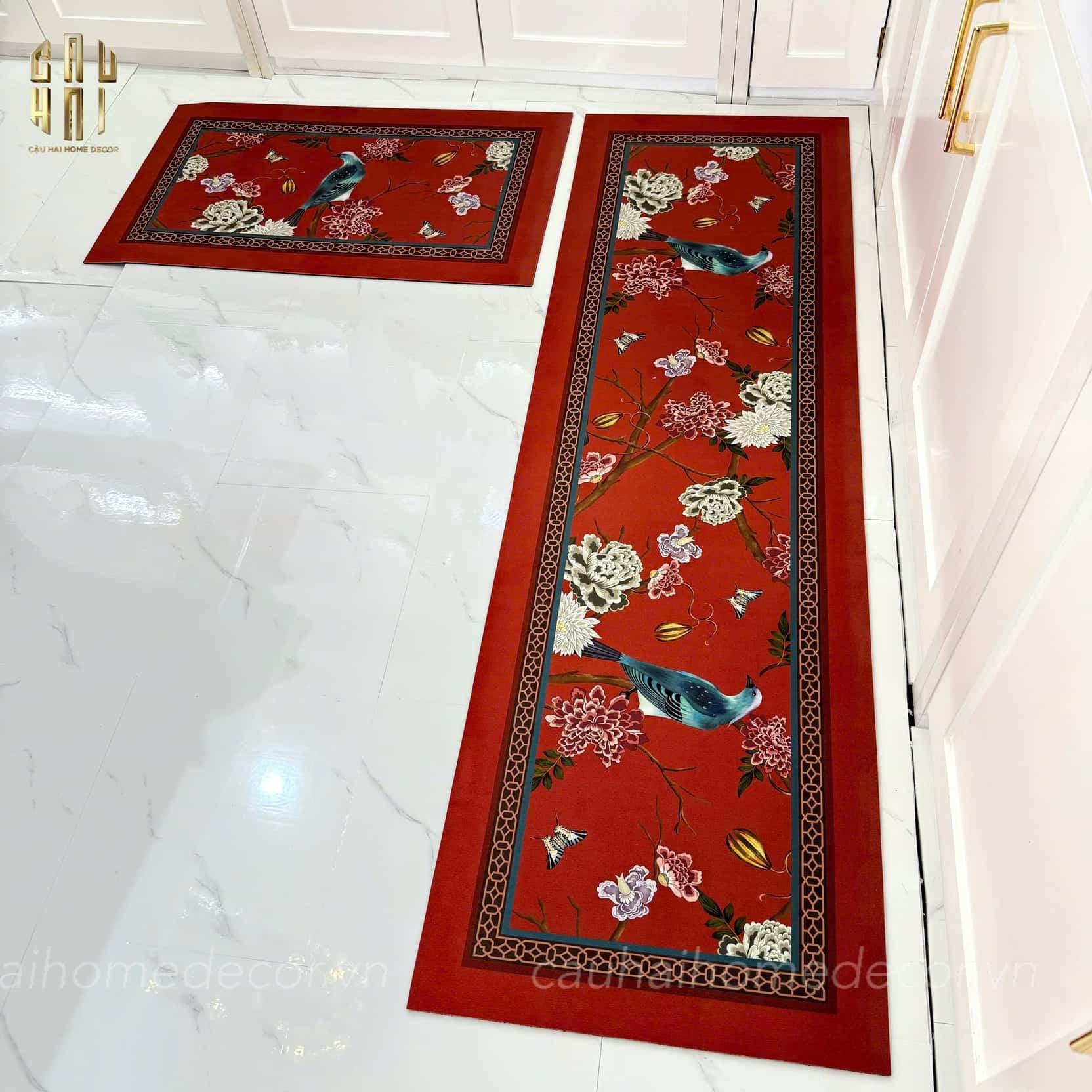 SET THẢM BẾP MICROFIBER 1M5 - QING DYNASTY CRIMSON LEGACY - CẬU HAI HOME DECOR