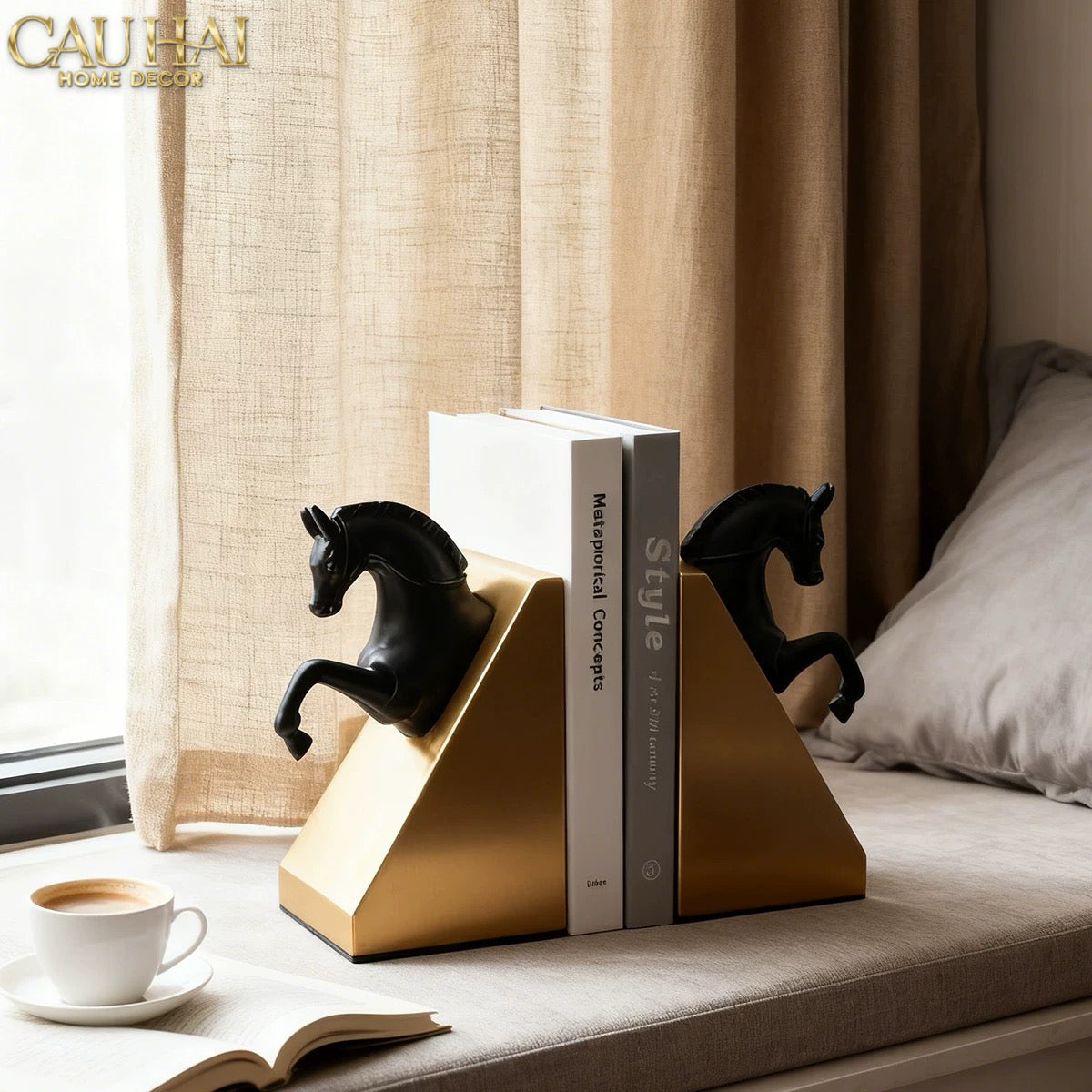 Set Tượng Chặn Sách Đá Marble Trojan Troy Horse Bookend 20x10x15-CẬU HAI HOME DECOR
