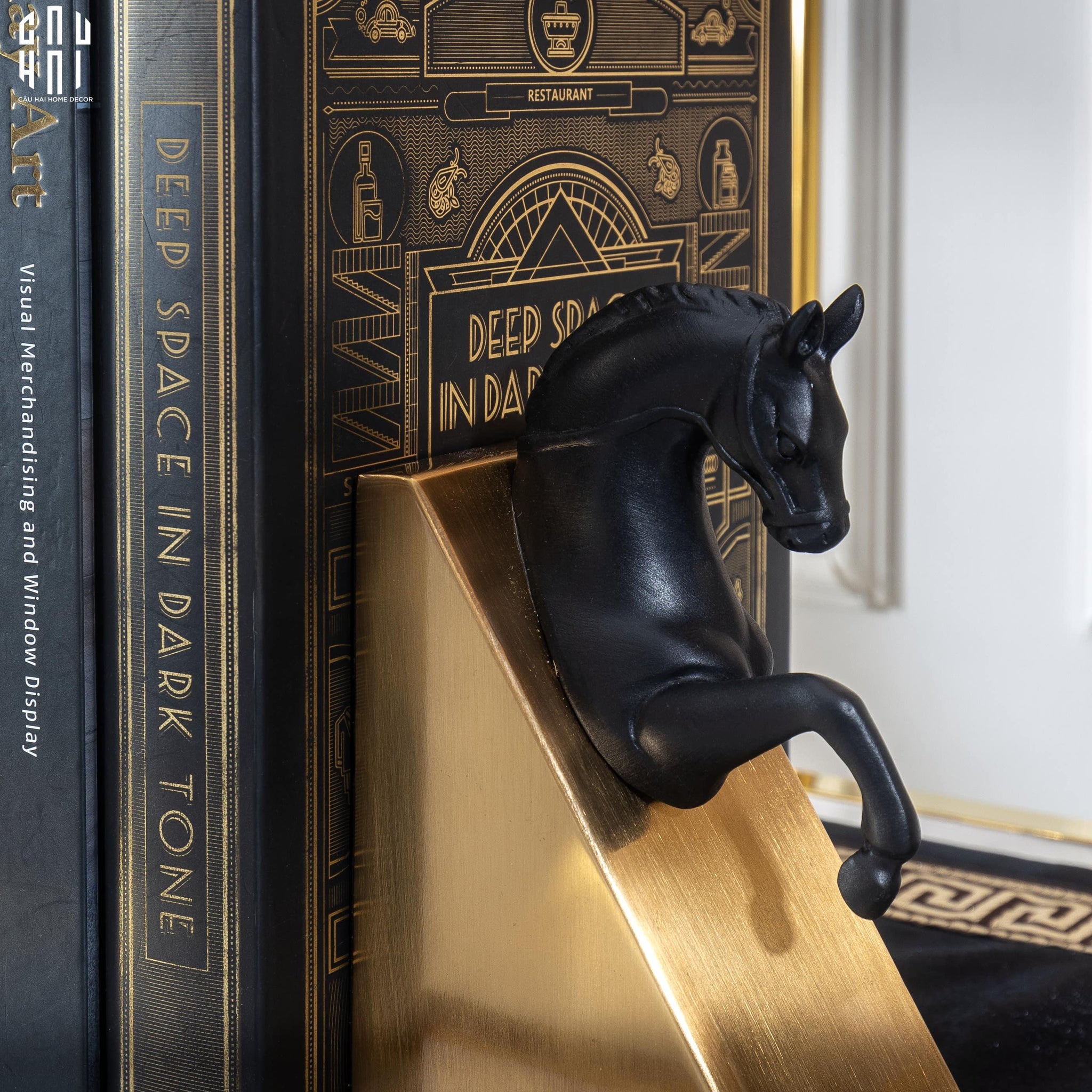 Set Tượng Chặn Sách Đá Marble Trojan Troy Horse Bookend 20x10x15-CẬU HAI HOME DECOR