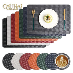 Tấm Lót Bàn Ăn Da Đan Bản Màu Đỏ Mận - Rouge Matte Intrecciato Leather Placemat 30x43 - Đỏ Mận-CẬU HAI HOME DECOR