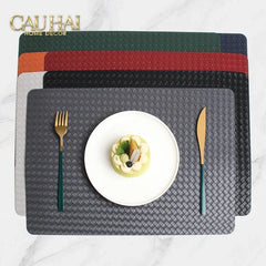 Tấm Lót Bàn Ăn Da Đan Bản Màu Đỏ Mận - Rouge Matte Intrecciato Leather Placemat 30x43 - Đỏ Mận-CẬU HAI HOME DECOR