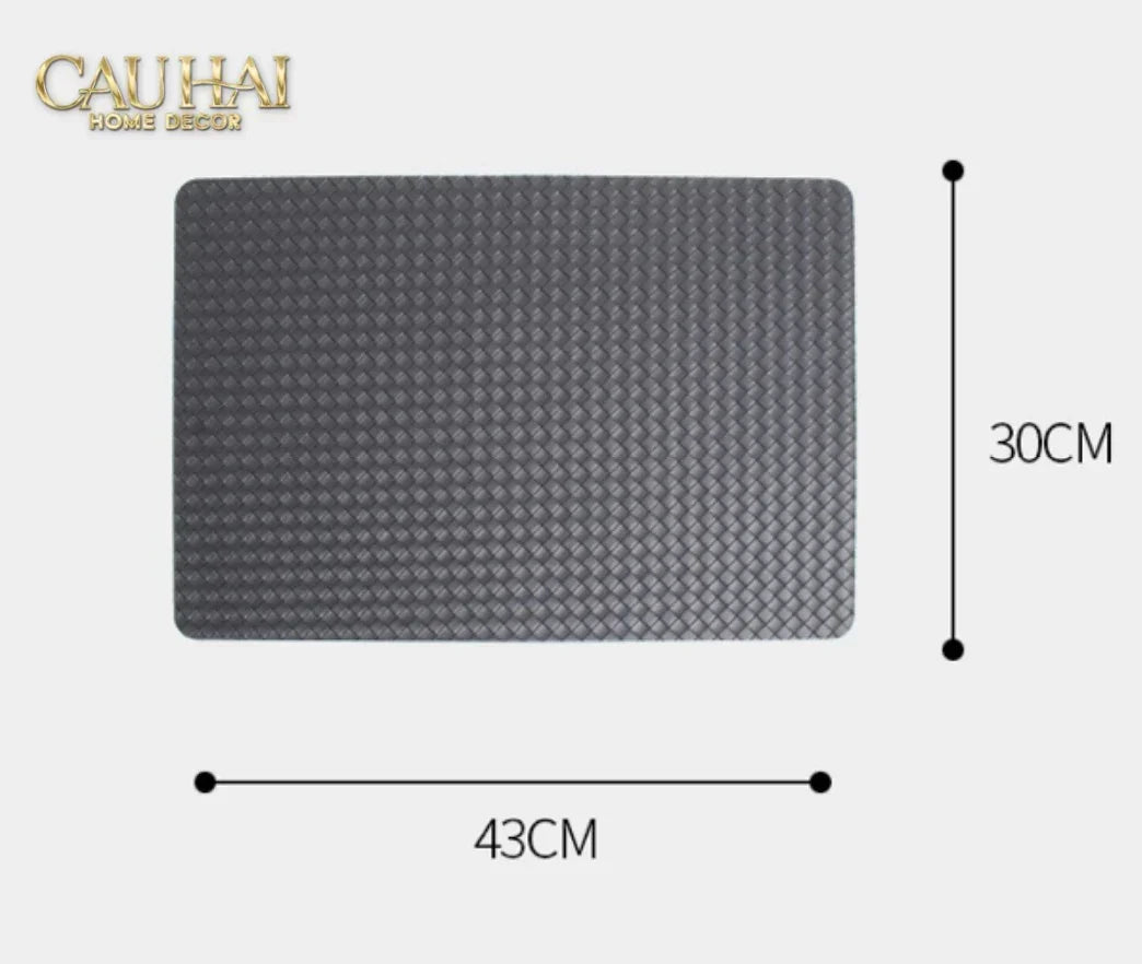 Tấm Lót Bàn Ăn Da Đan Bản Màu Đỏ Mận - Rouge Matte Intrecciato Leather Placemat 30x43 - Đỏ Mận-CẬU HAI HOME DECOR